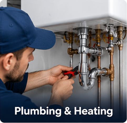 Plumber repairing pipework beneath a kitchen sink