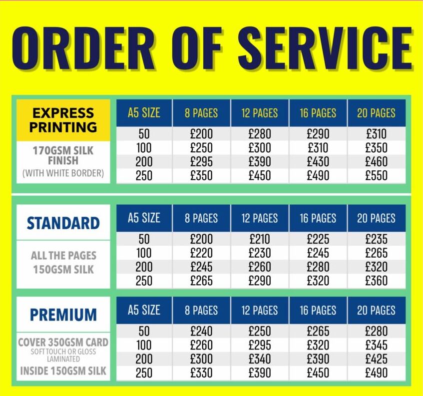 Order Of Service - Weddings & Funerals